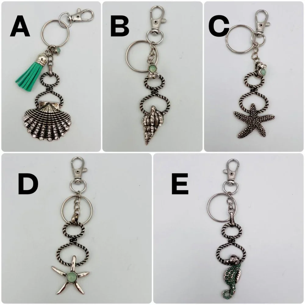 Handmade Sea Life Keychain Shell Seahorse Starfish Tassel Silver Repurposed